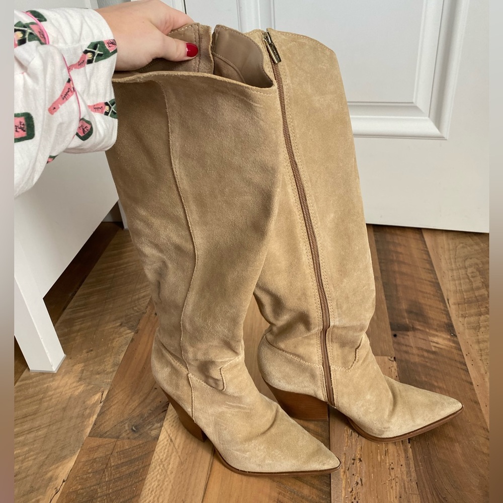 Tan Suede Tall Dress Boots